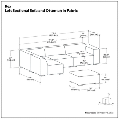 Rex - Handcrafted Sectional Sofa And Ottoman Simpli-Home