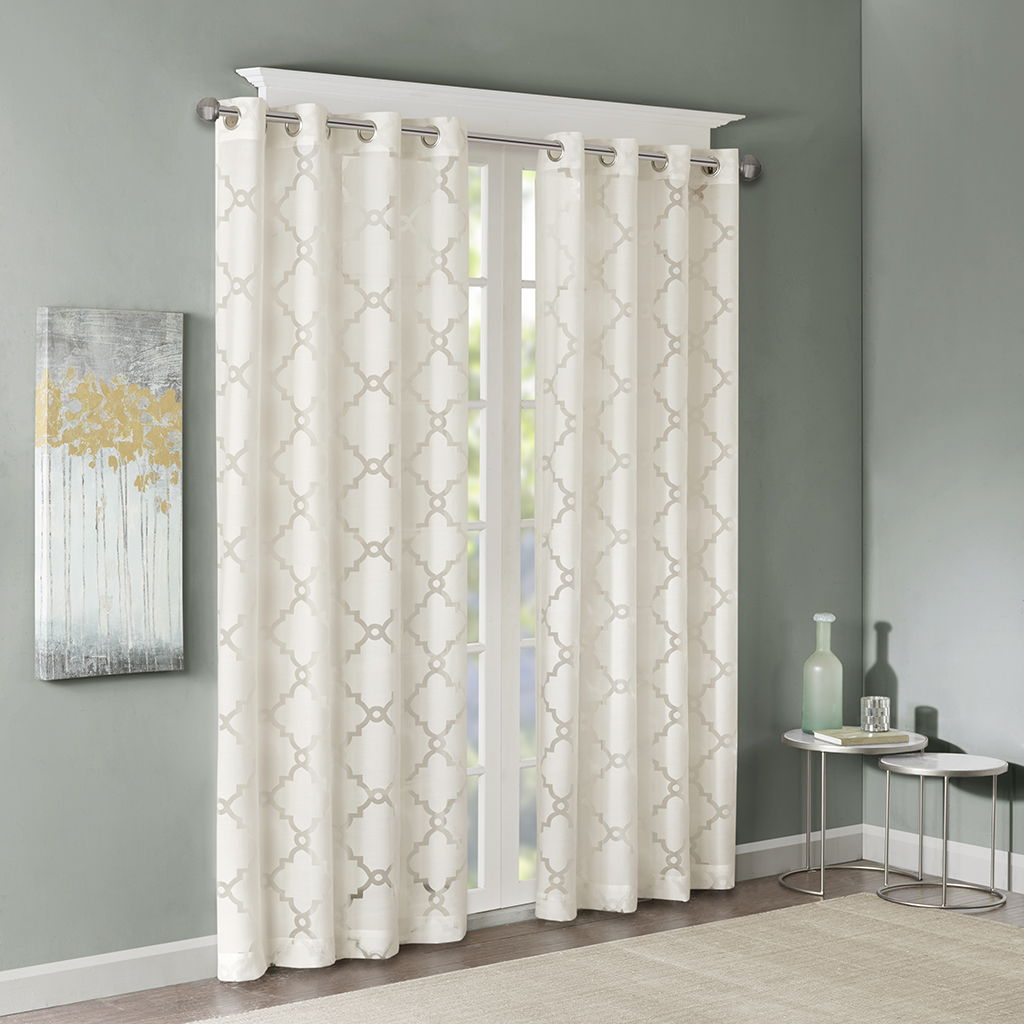 Eden - 84" Fretwork Burnout Sheer Panel - Ivory Madison Park