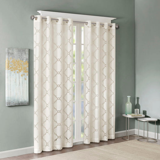 Eden - 84" Fretwork Burnout Sheer Panel - Ivory Madison Park