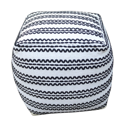 Lani - Handcrafted Fabric Pouf, Durable Cotton Square - Natural / Black Home Essentials