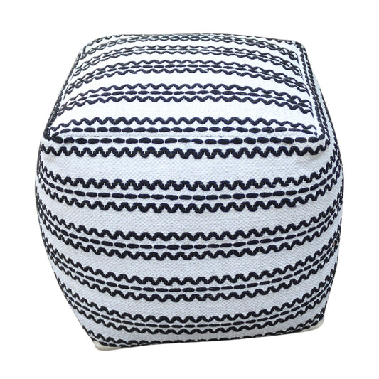 Lani - Handcrafted Fabric Pouf, Durable Cotton Square - Natural / Black Home Essentials
