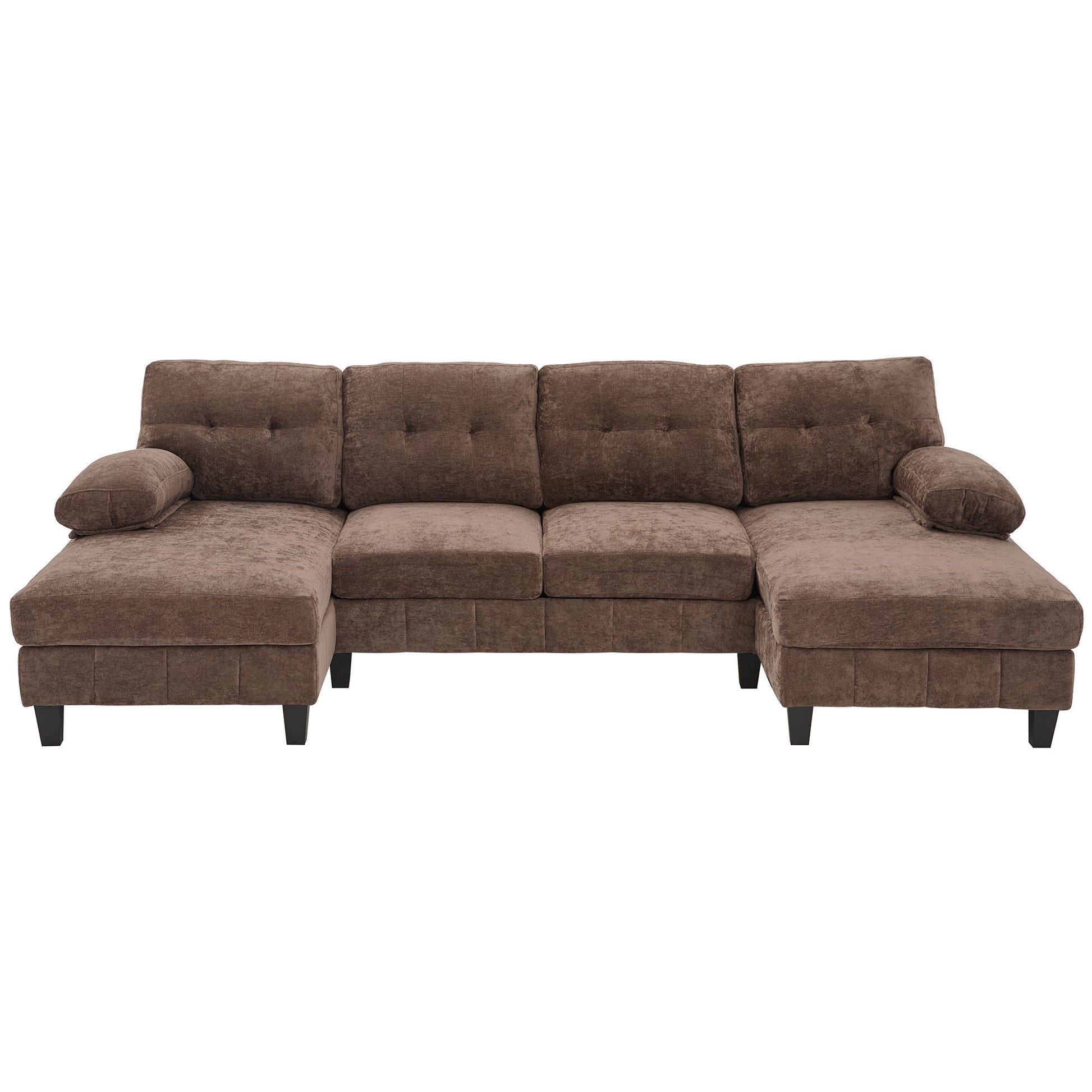 U-Shaped Sectional Sofa 103.5" Black Chenille Fabric Couch With Dual Chaise Lounges, Storage Pockets, Armrest Pillows Hearth and Haven