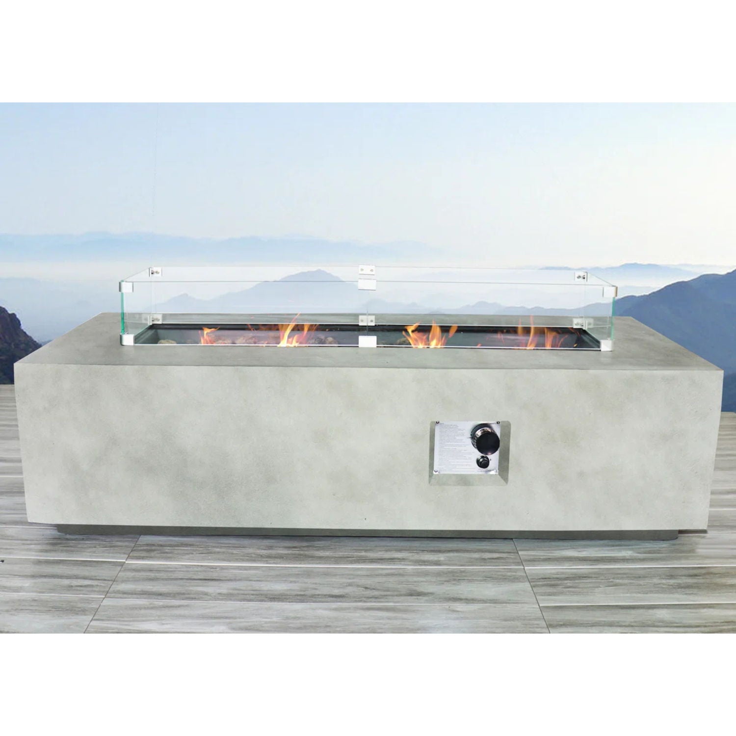 Rectangular Propane Fire Pit Table With Fiber Reinforcement And Adjustable Flame Control - Gray LSI Patio Furniture