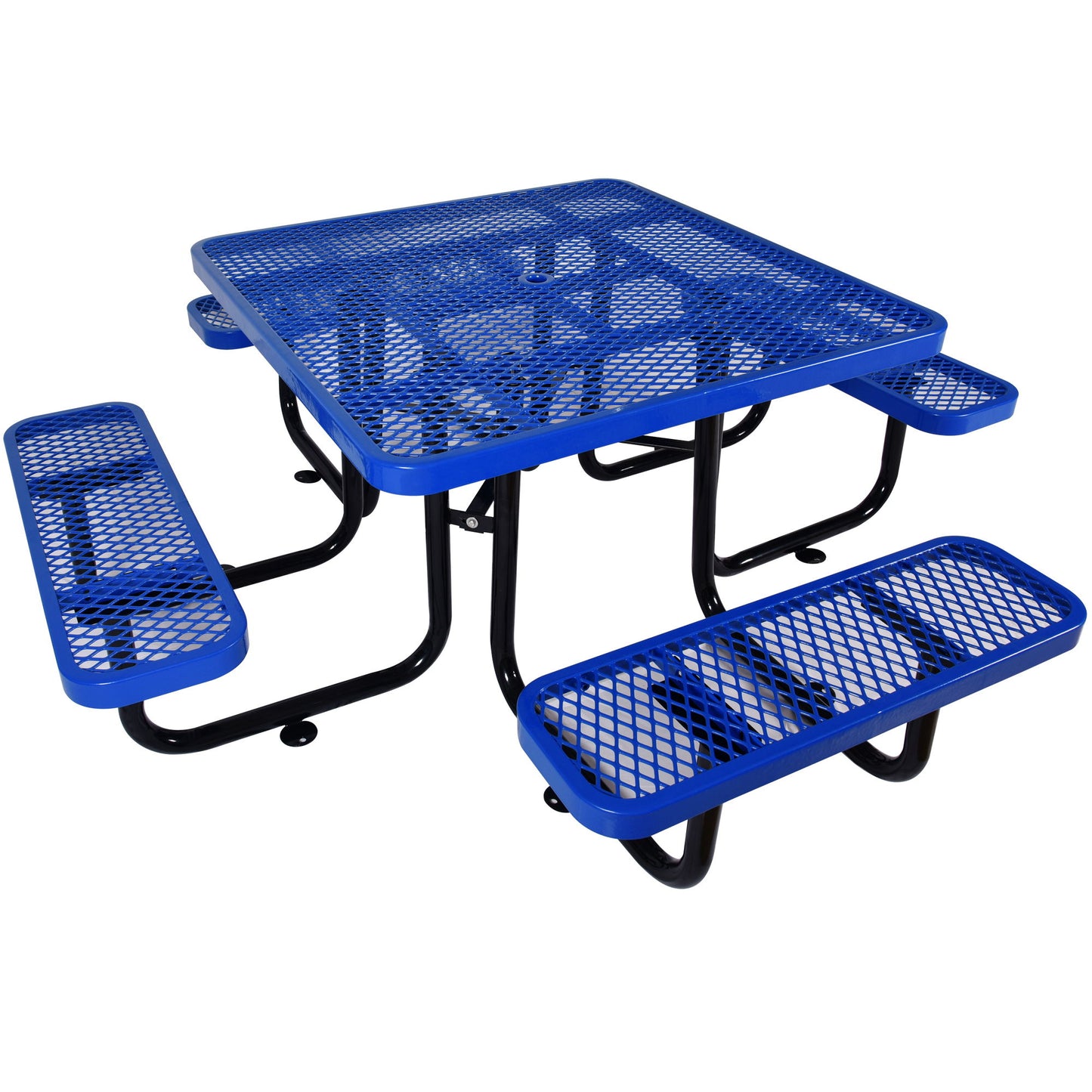 Square Outdoor Steel Picnic Table, With Umbrella Pole Home Essentials