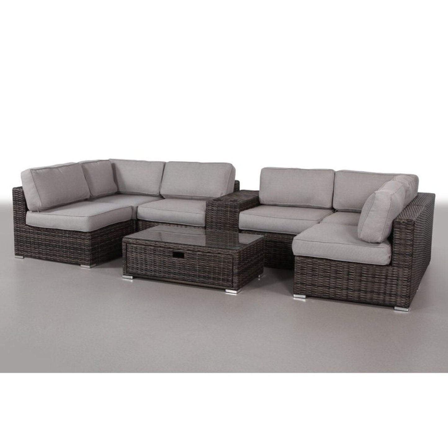 Elegant 4 Person Wicker Patio Seating Set With Cushions And Glass Top Table LSI Patio Furniture