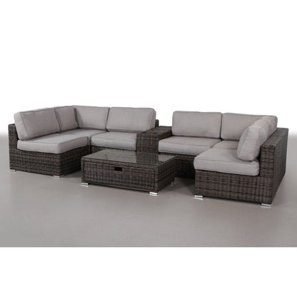 Elegant 4 Person Wicker Patio Seating Set With Cushions And Glass Top Table LSI Patio Furniture
