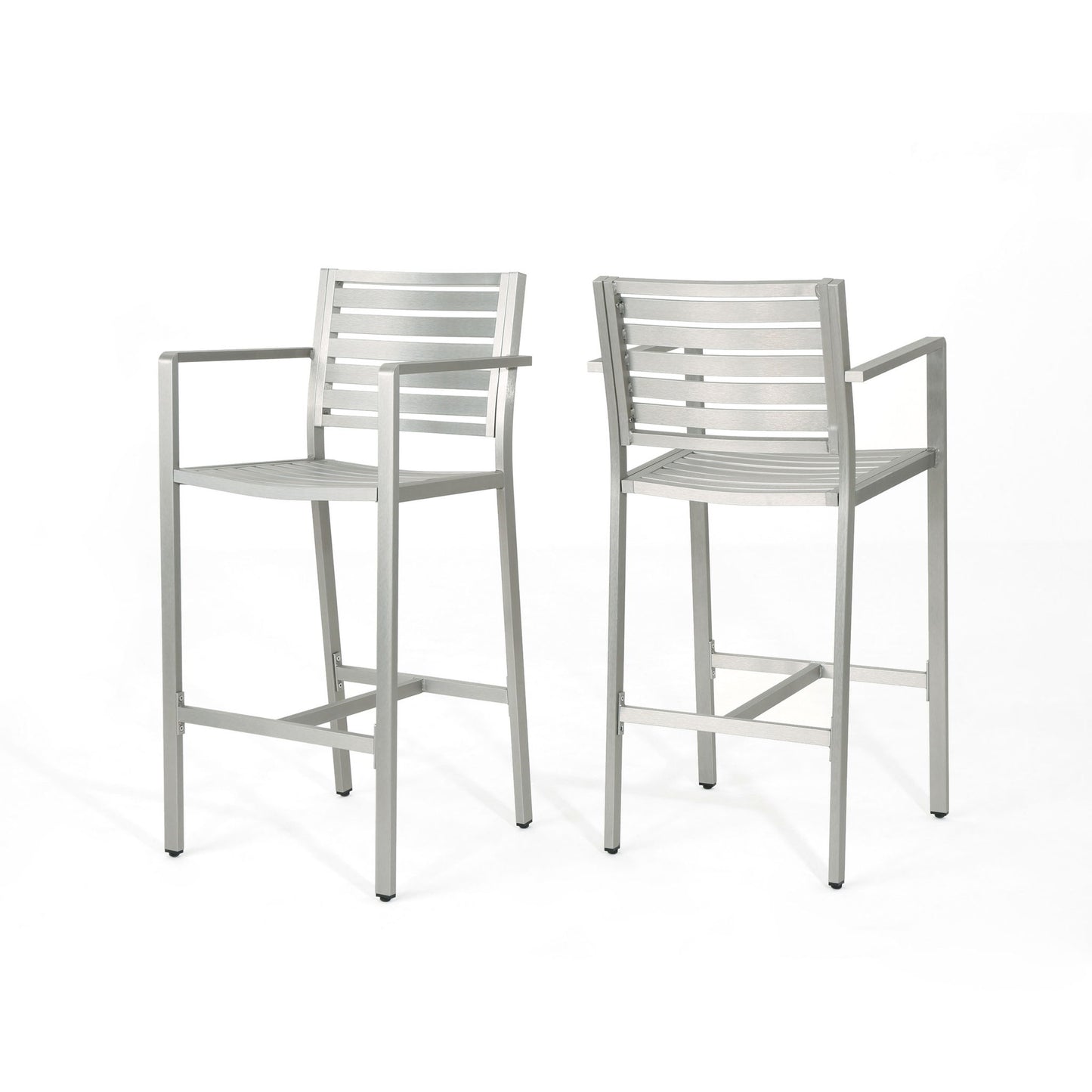 Outdoor Aluminum Rust Proof Barstools (Set of 2) - Silver Noble House