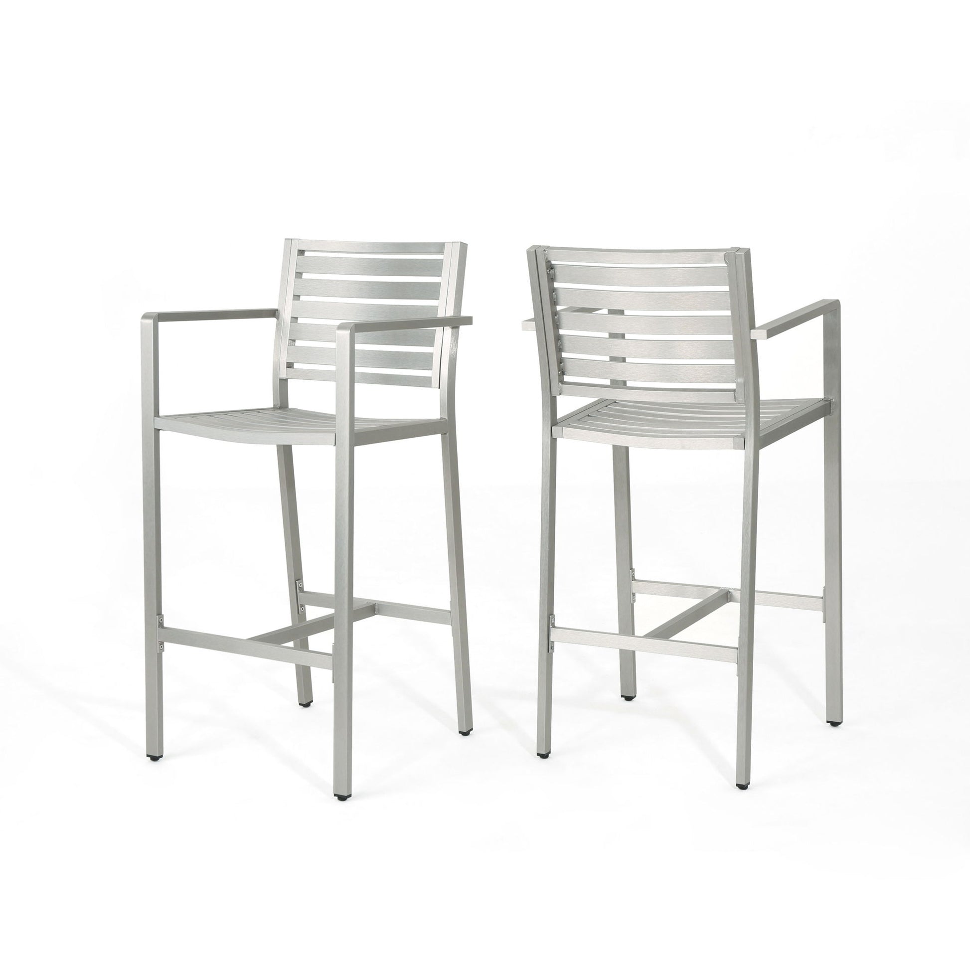 Outdoor Aluminum Rust Proof Barstools (Set of 2) - Silver Noble House