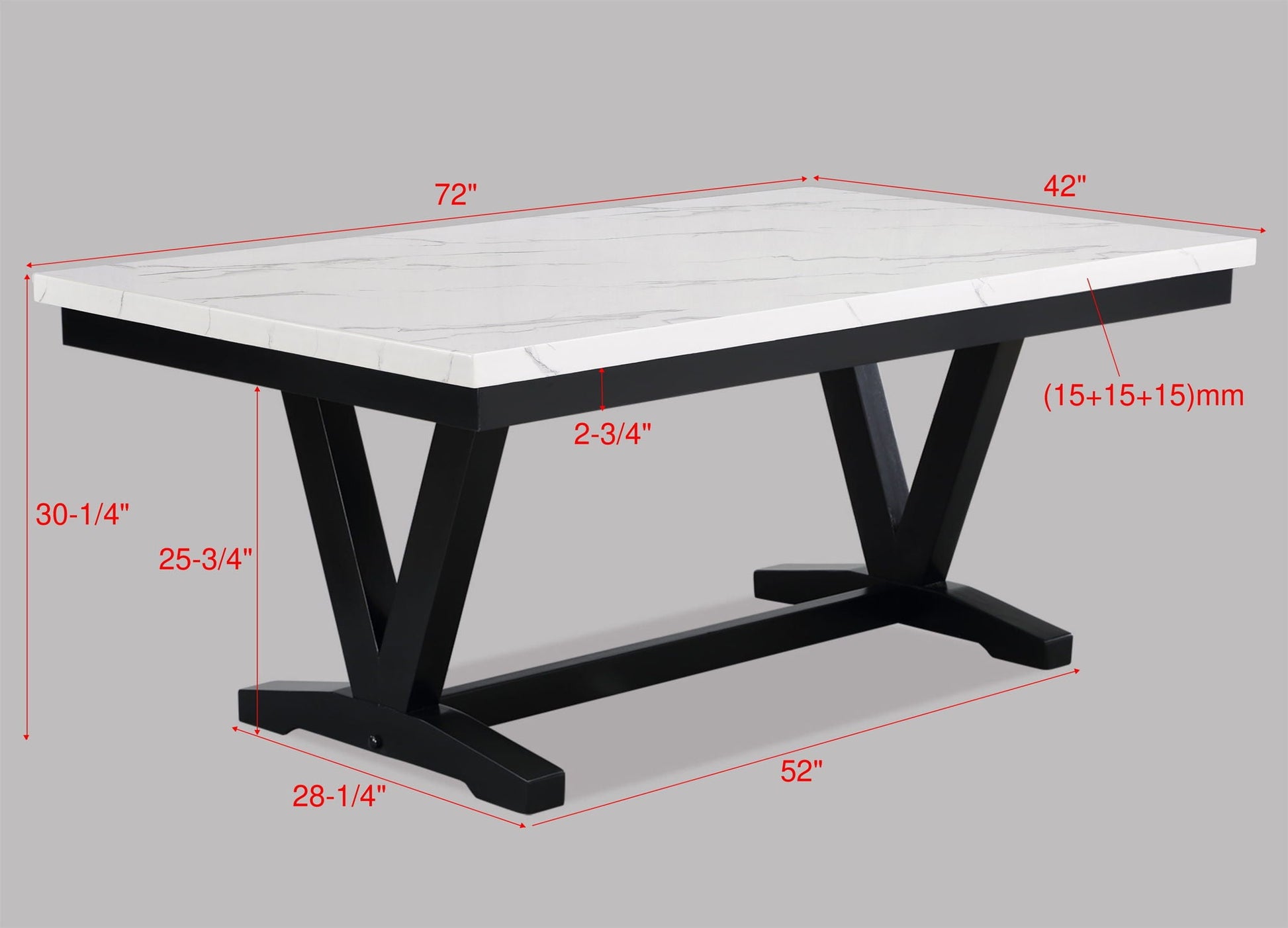 Tanner - Dining Table, Faux Carrara Marble - White / Black Crown Mark