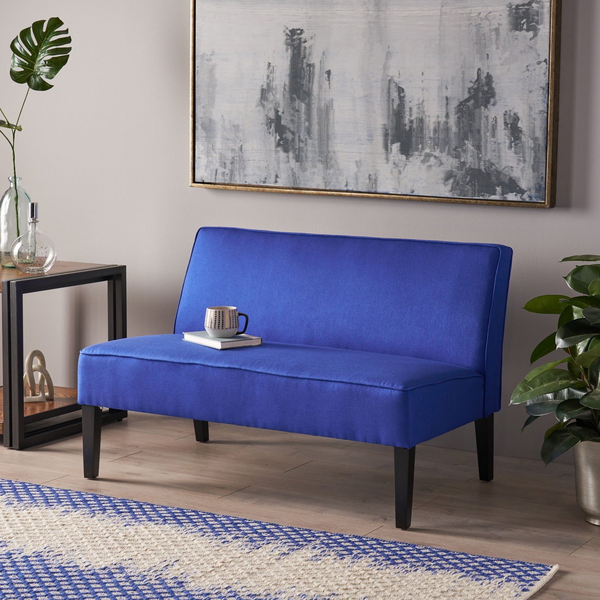 Contemporary Loveseat With Upholstered Fabric And Birch Wood Legs Noble House