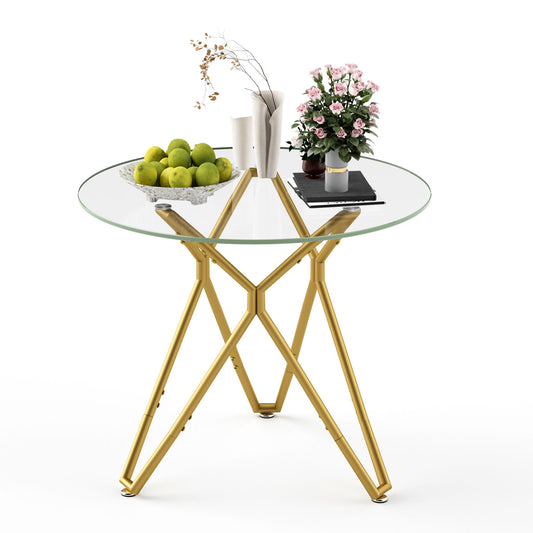 Modern Round Tempered Glass Dining Table With Sturdy Metal Legs For 1 - 4 People - Gold Home Essentials