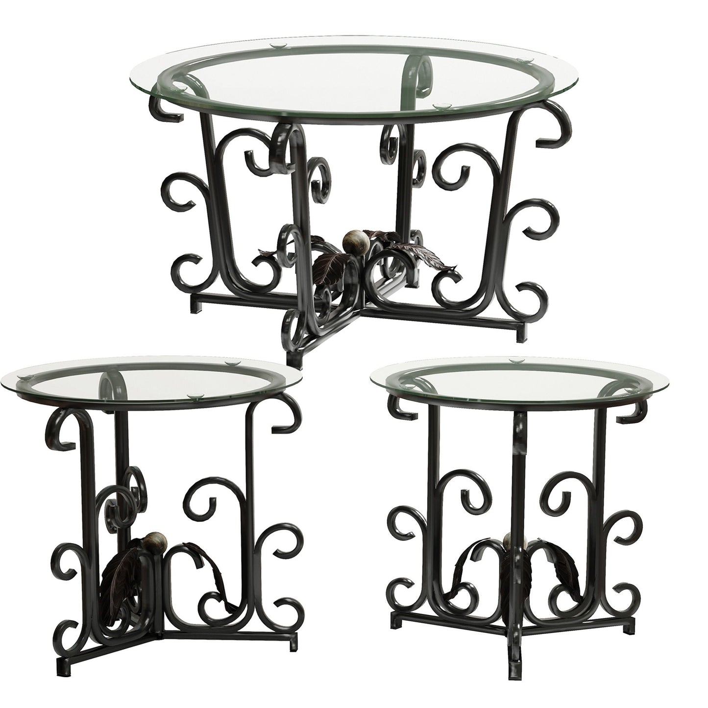 3 Piece Coffee Table Set With Tempered Glass Surface - Black Home Essentials