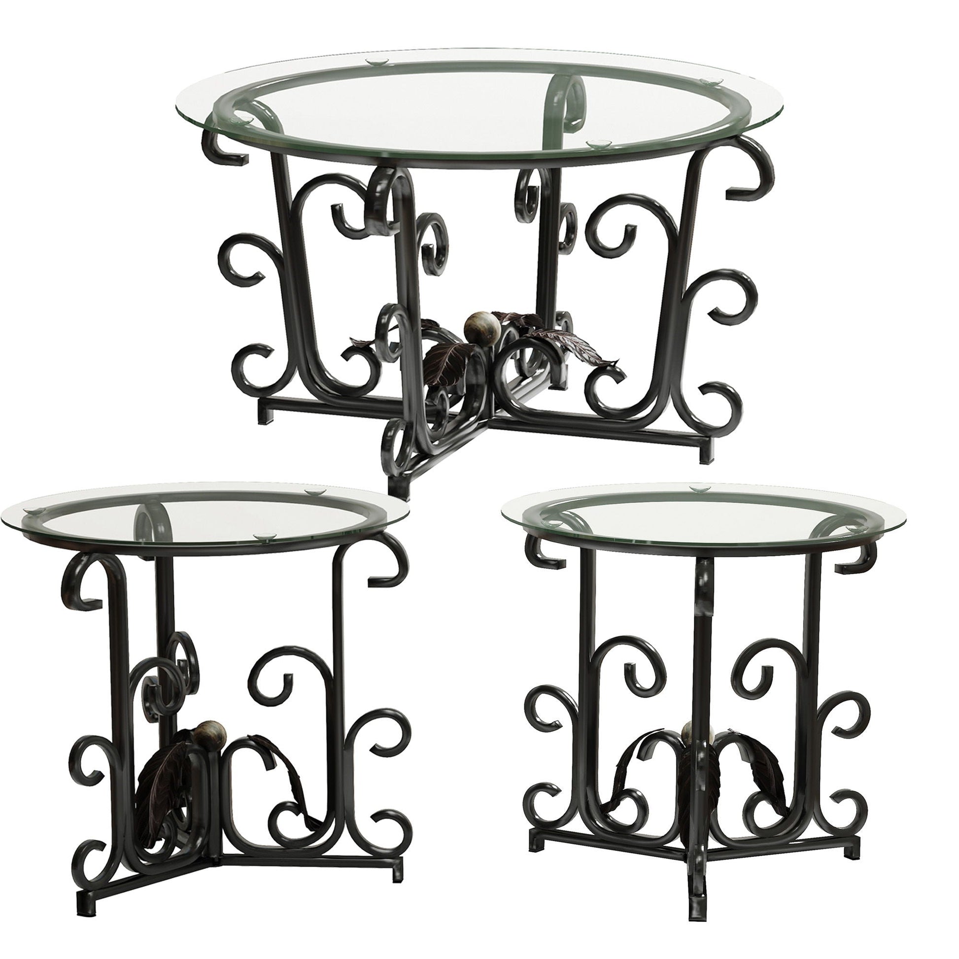 3 Piece Coffee Table Set With Tempered Glass Surface - Black Home Essentials