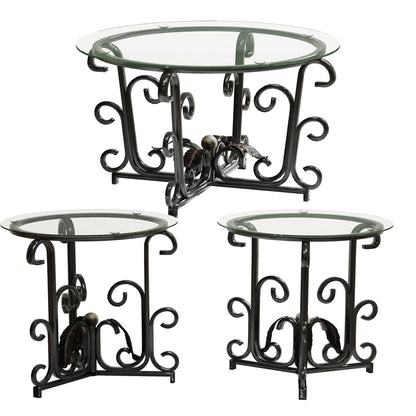 3 Piece Coffee Table Set With Tempered Glass Surface - Black Home Essentials