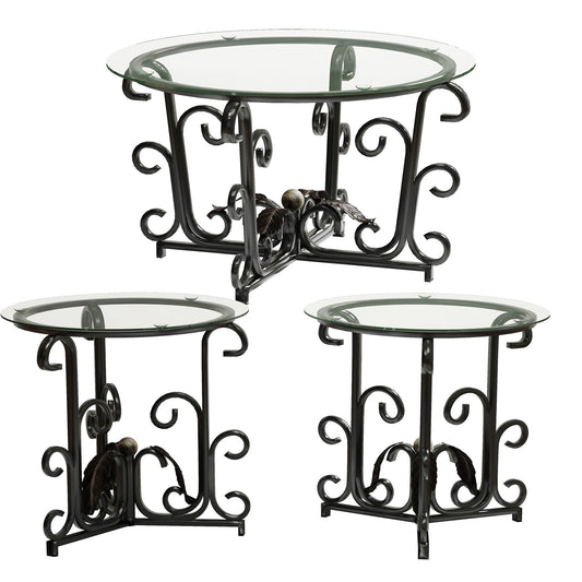 3 Piece Coffee Table Set With Tempered Glass Surface - Black Home Essentials