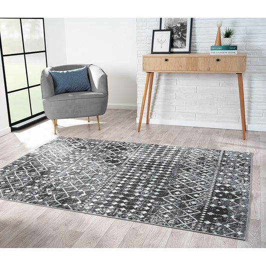 Hannah - Moroccan Global Woven Area Rug - Charcoal