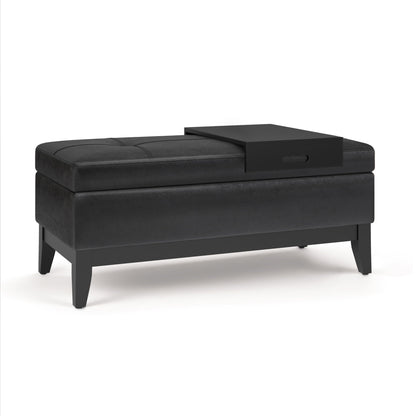 Oregon - Storage Ottoman Bench With Tray - Distressed Black Simpli-Home