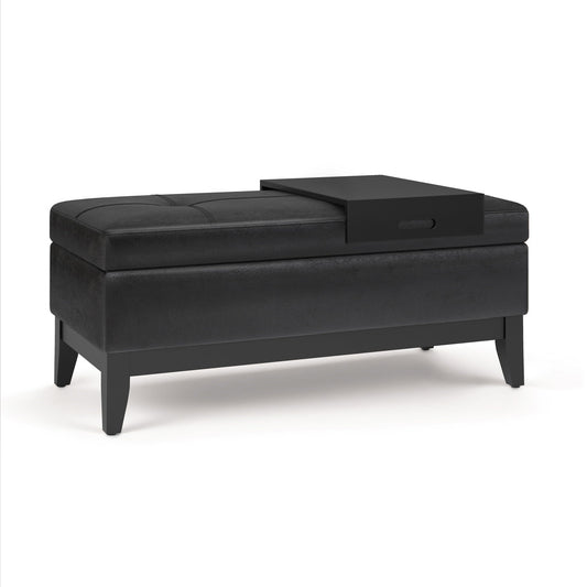 Oregon - Storage Ottoman Bench With Tray - Distressed Black Simpli-Home
