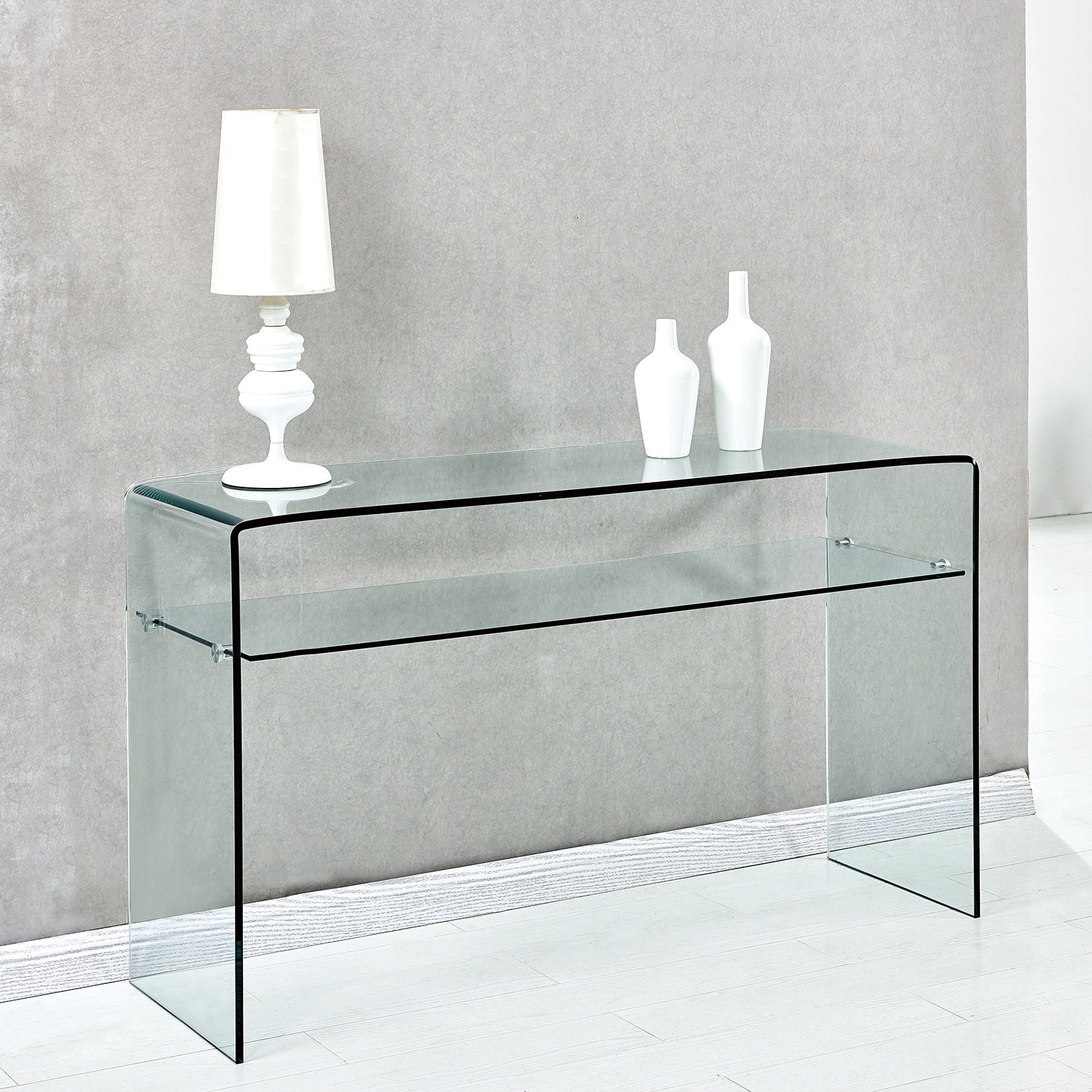 Modern Glass Console Table With Rounded Edges For Versatile Use Tempered Glass - Clear Home Essentials