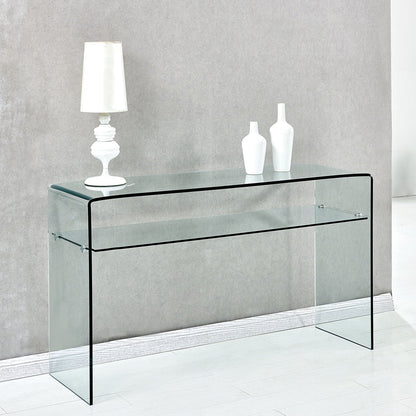 Modern Glass Console Table With Rounded Edges For Versatile Use Tempered Glass - Clear Home Essentials