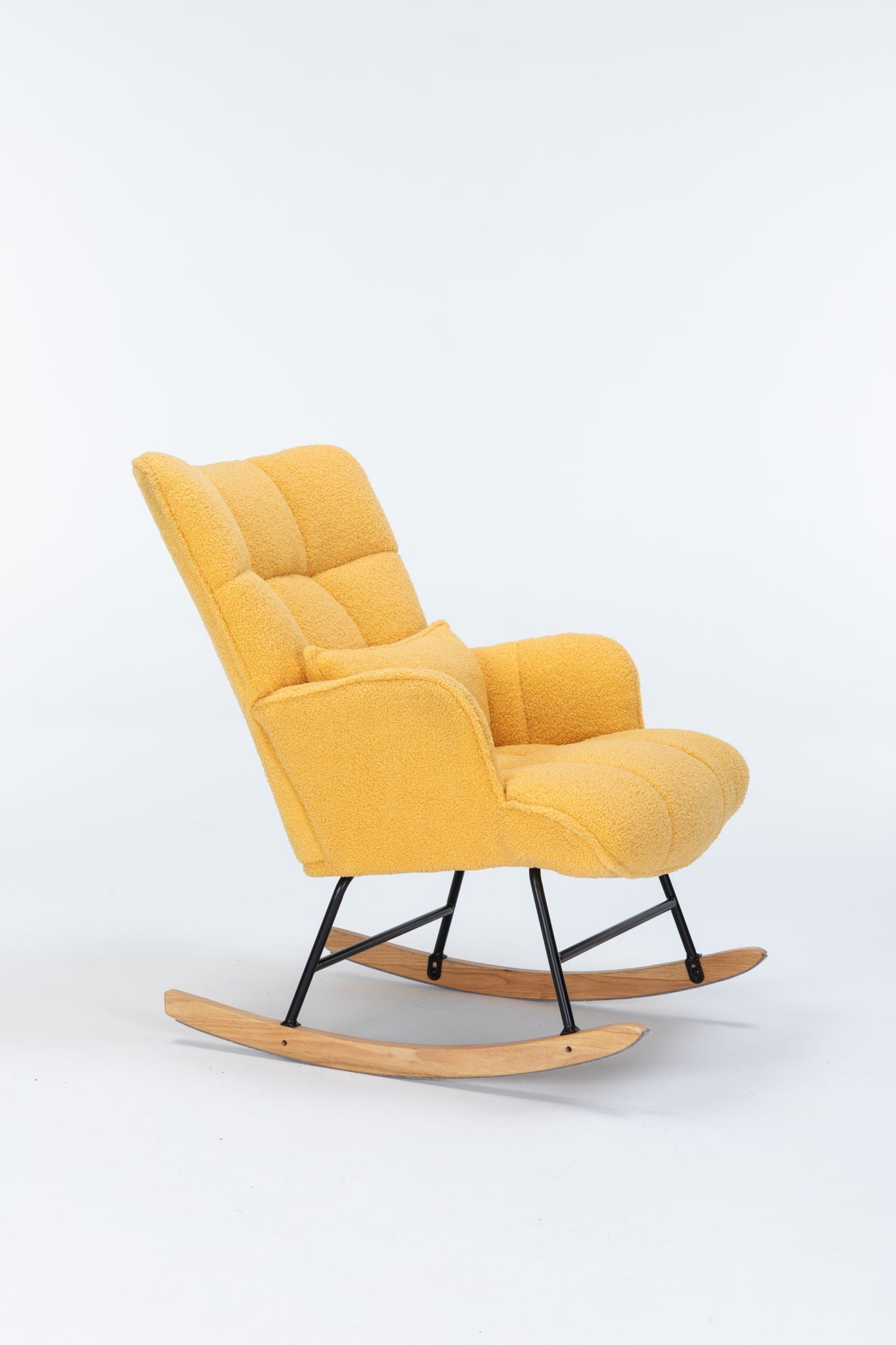 Rocking Chair Nursery, Teddy Upholstered Glider Rocker With High Backrest, Reading Chair Modern Rocking Accent Chairs Glider Recliner For Living Room - Yellow Home Essentials