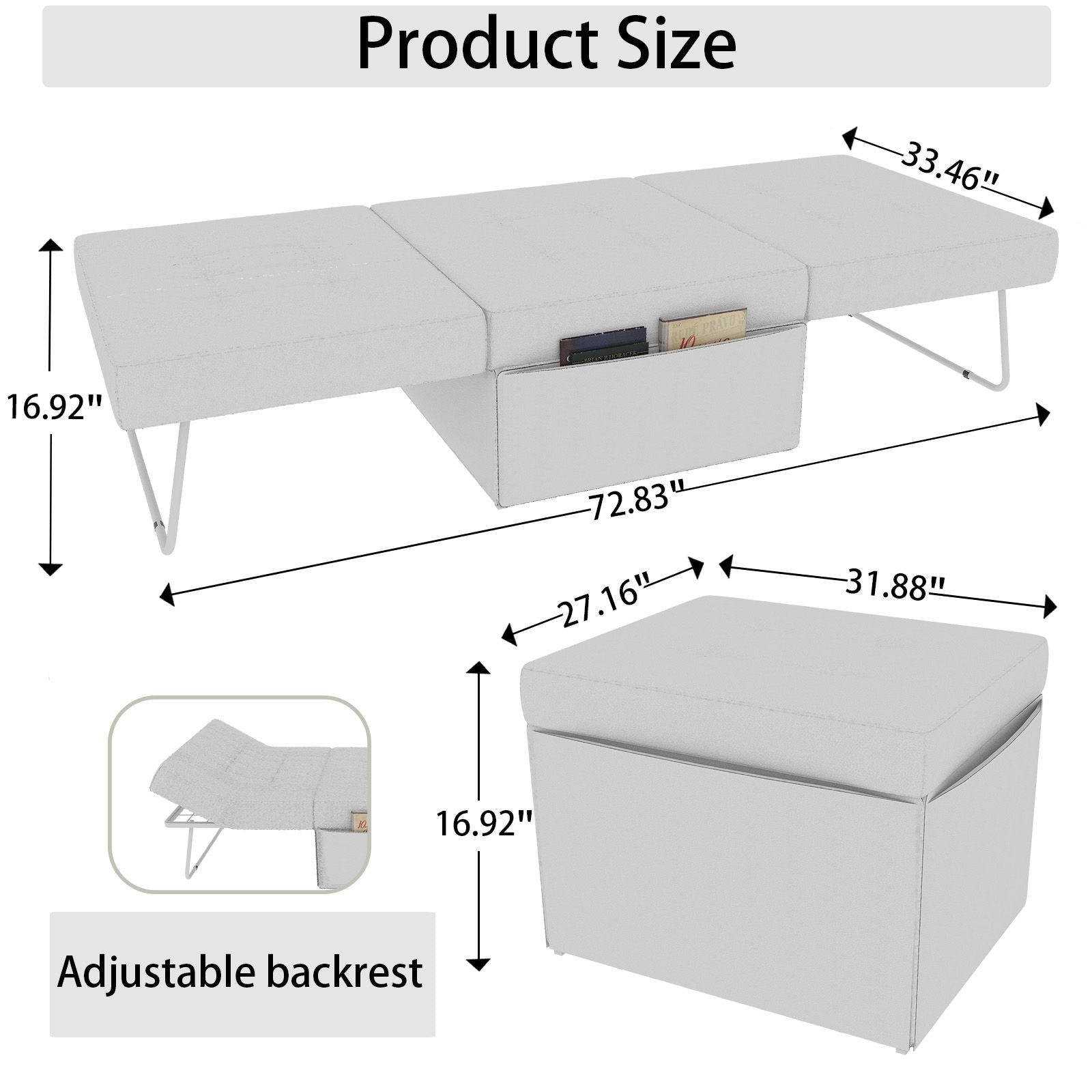 Modern Convertible Sofa Bed 4 In 1 Folding Ottoman Sleeper With Adjustable Backrest Home Essentials