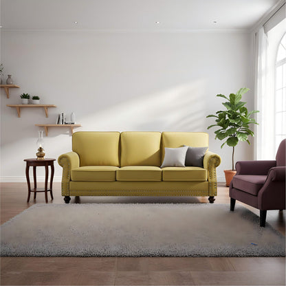 3 Seater Sofa With Nailhead Trim And Turned Legs For Living Room US Pride