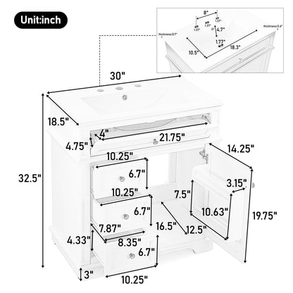 Freestanding Bathroom Vanity With Sink, Soft Closing Door, Tip Out Drawer Noble House