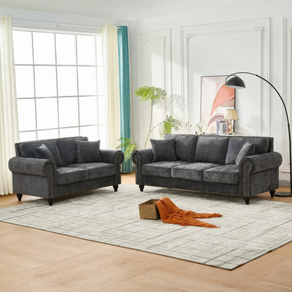 Modern 3 And 2 Seater Sofa With Rolled Arms, Tufted Upholstered Couch Home Essentials
