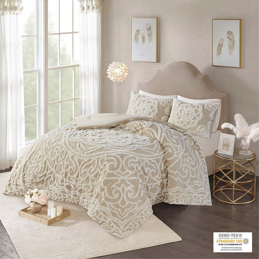 Laetitia - Tufted Medallion Comforter Set - Taupe