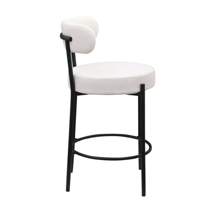 Modern Sherpa Counter Height Stools, Uphsoltered Seat Height Barstools With Brushed Brass Metal Legs Round Low Back Kitchen Stools With Footrest For Dining Room (Set of 2) Home Essentials