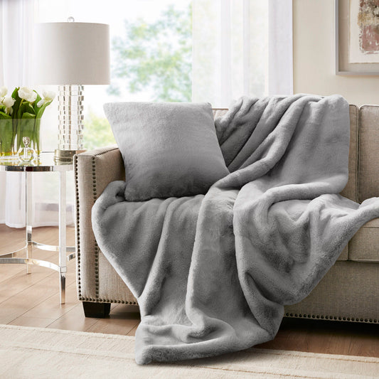 Sable - Solid Faux Fur Throw - Grey