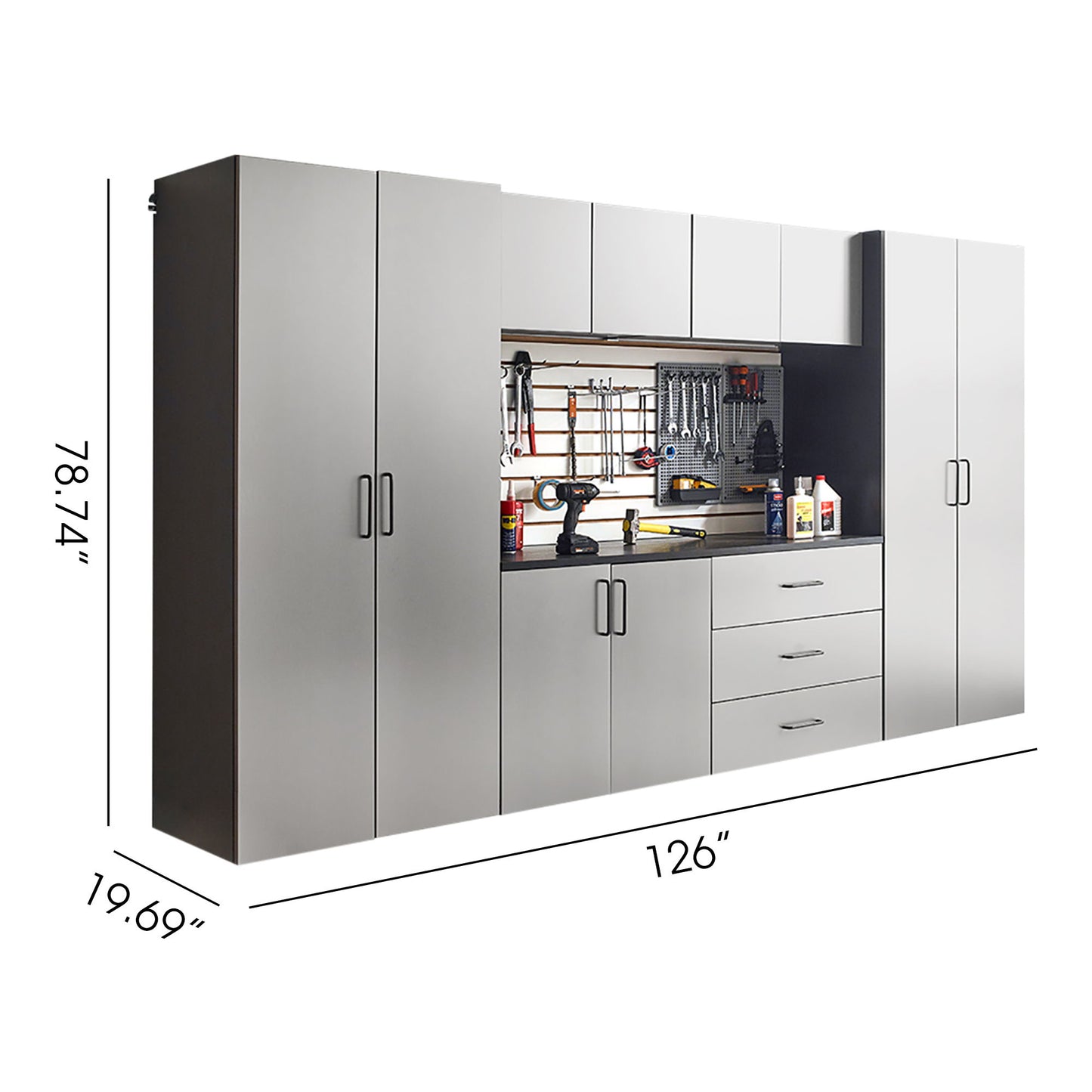 Astro Series - Garage Cabinet Set A With Soft Closing Drawers - Metallic Gray Daily Nest