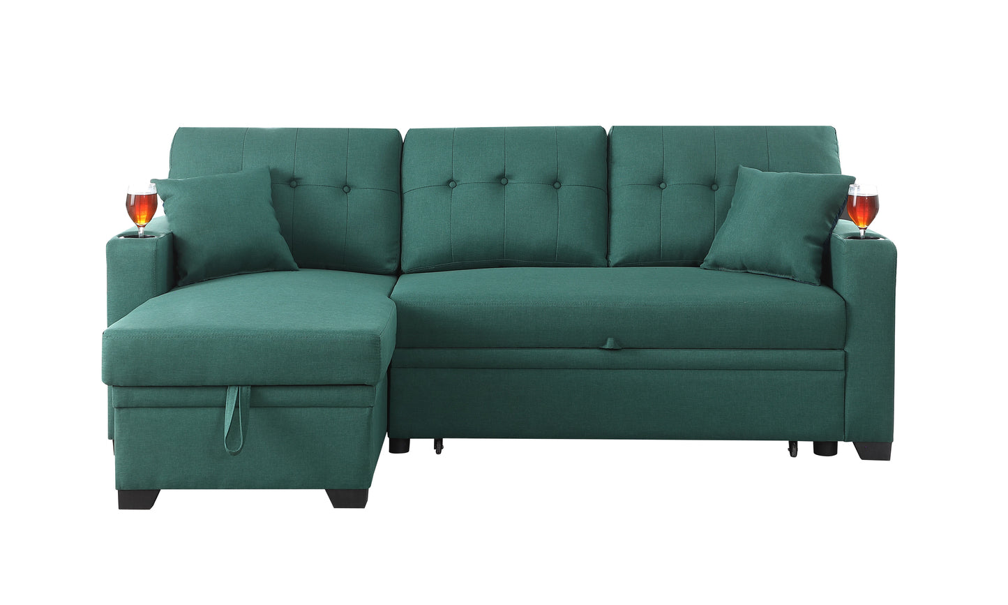 82" Width Sectional With Storage Chaise And Cupholder Armrest