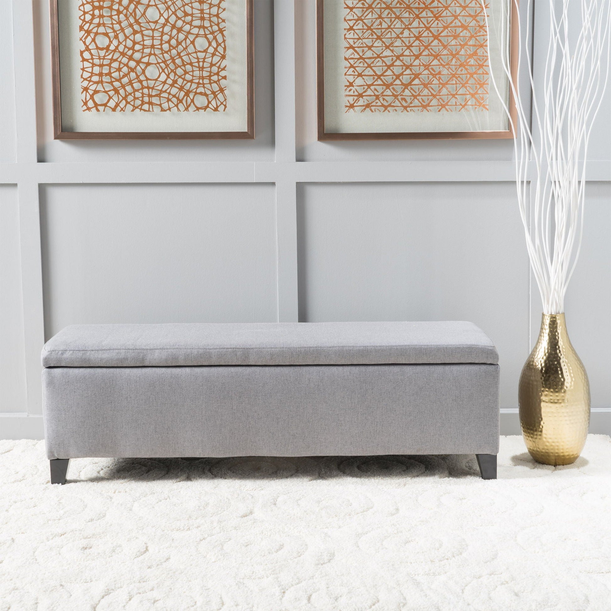 Contemporary Storage Ottoman Bench With Polyester Upholstery Noble House