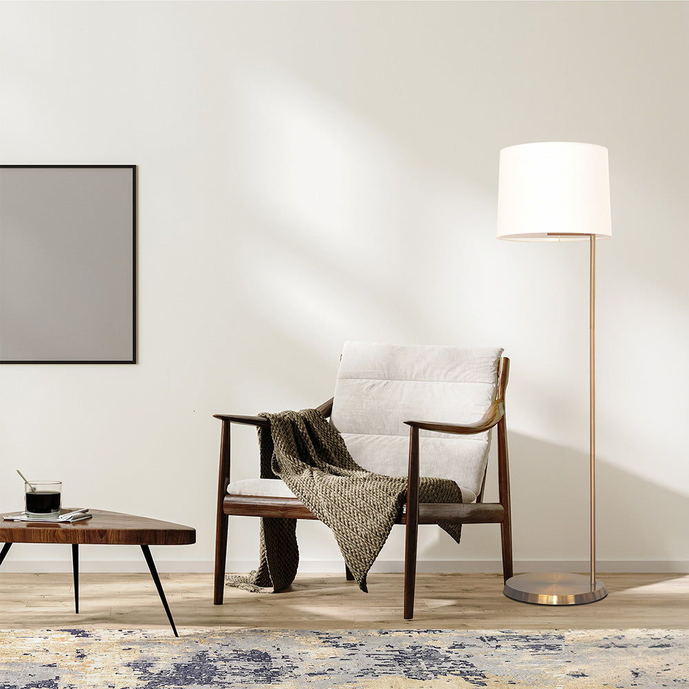 Zenith - Offset Base Floor Lamp With Drumshaped Linen Shade - Gold / White Ashcroft Furniture