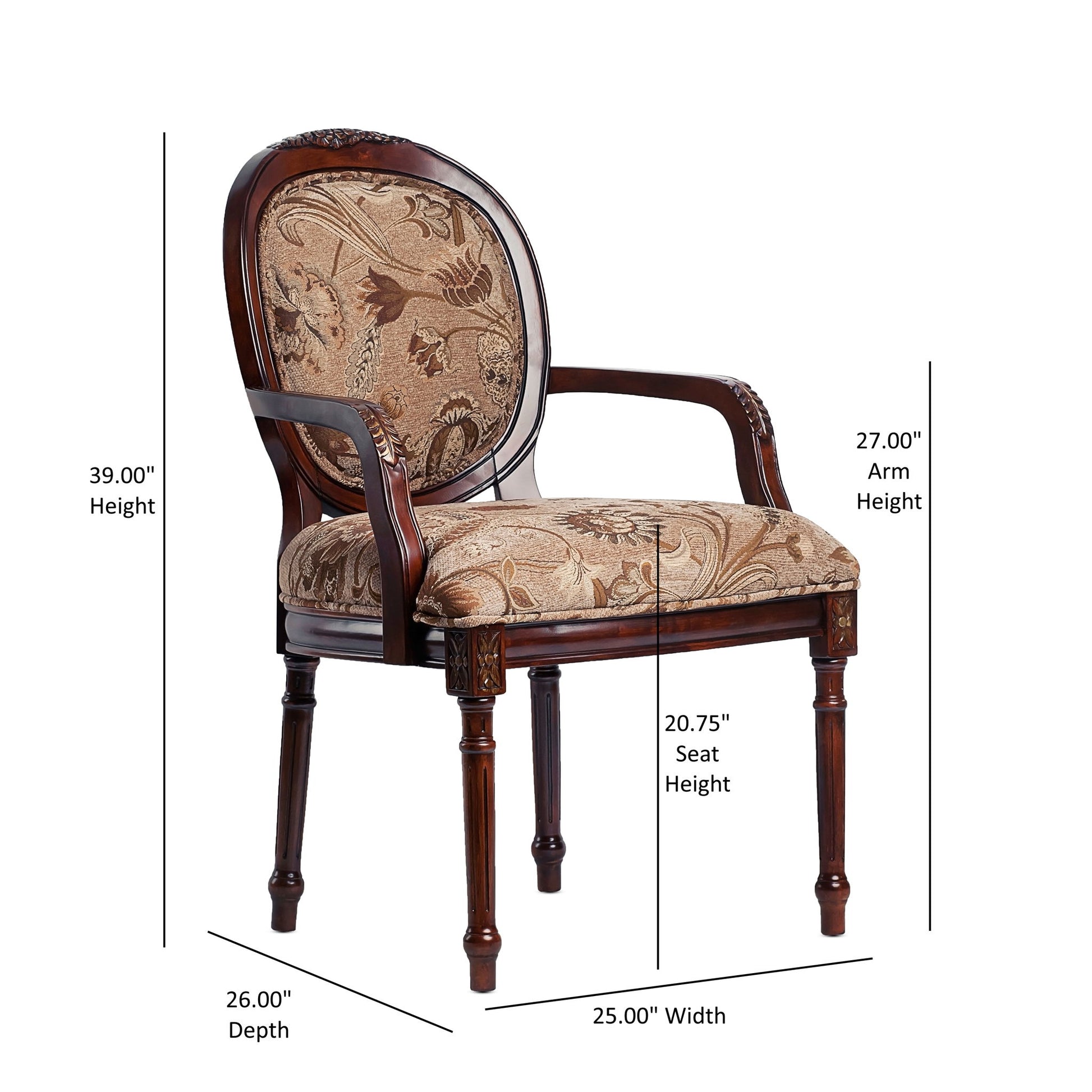 Bernice - Oval Back Chair With Floral Carvings - Brown / Beige Gray Ridgecrest Home