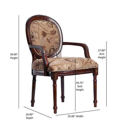 Bernice - Oval Back Chair With Floral Carvings - Brown / Beige Gray Ridgecrest Home