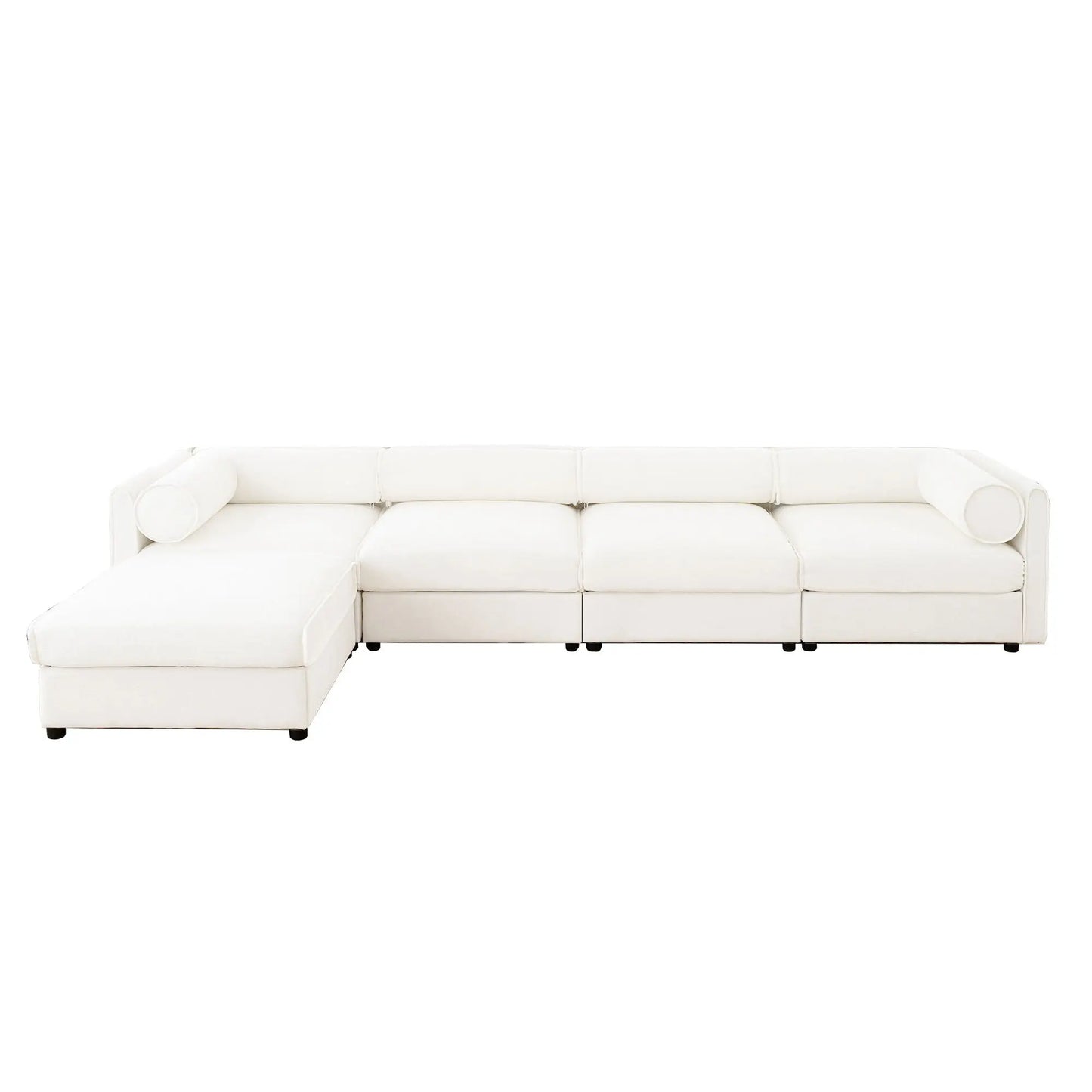 Contemporary Elegant White Chenille Sofa With Storage And Ottoman Home Essentials