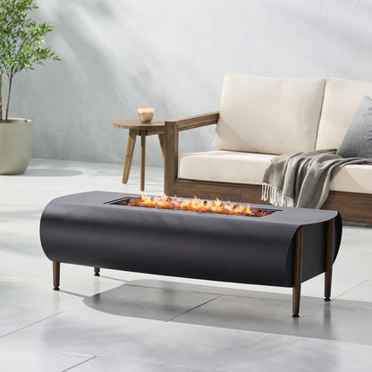 Vernon - Rectangle Fire Pit 50, 000 Btu - Dark Gray Noble House