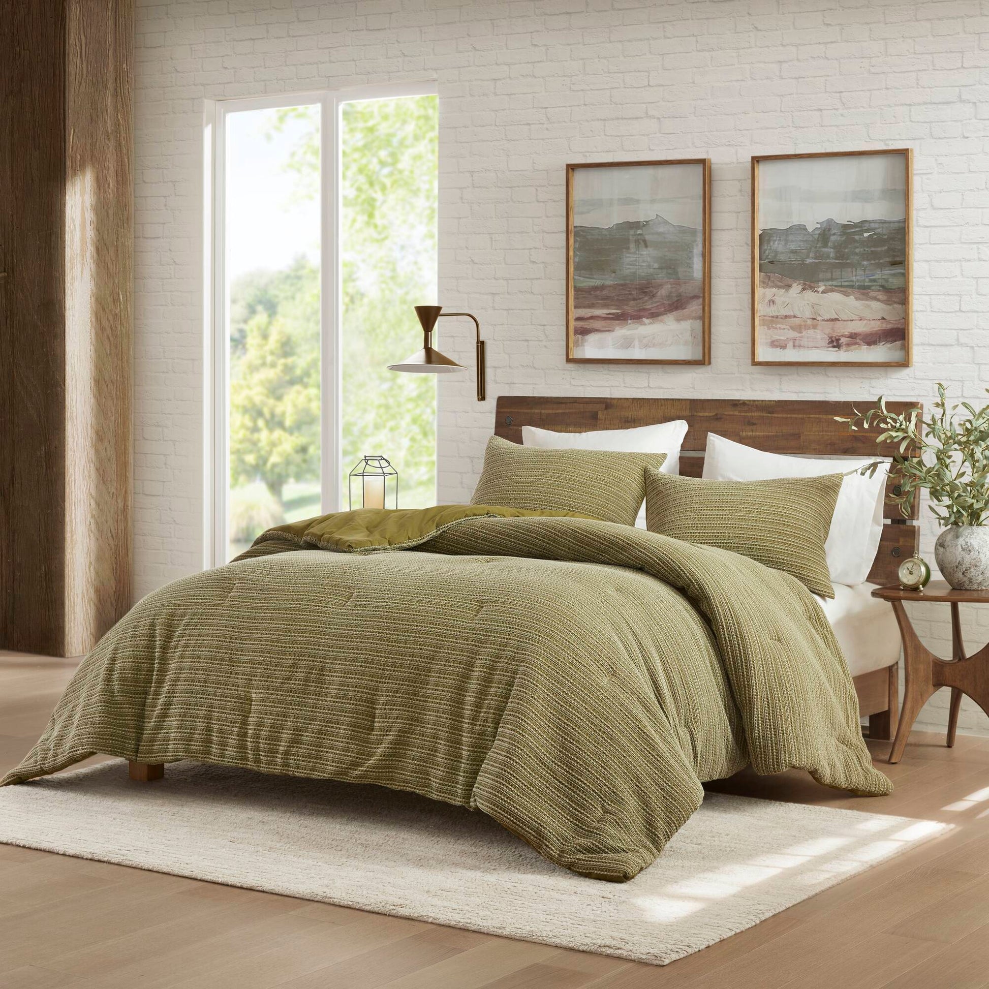 Lyon - 3 Piece King/California King Waffle Washed Comforter Set - Green Woolrich