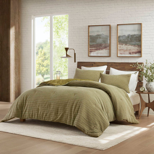 Lyon - 3 Piece King/California King Waffle Washed Comforter Set - Green Woolrich