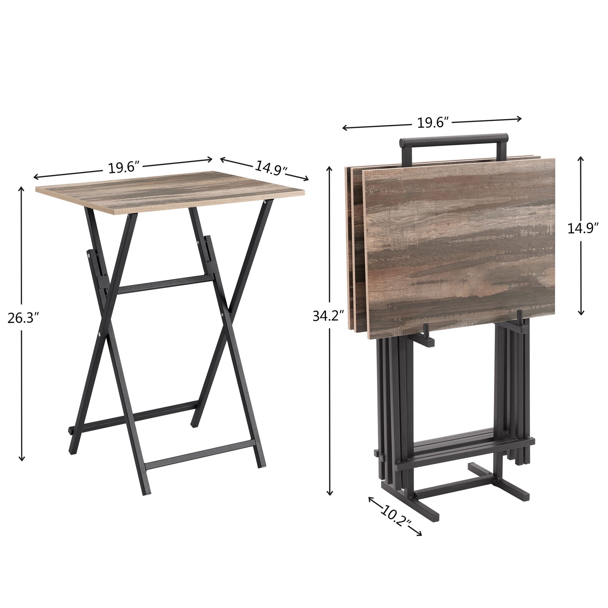 TV Trays For Eating (Set of 4) With Stand, Folding Snack Tray Table Set, Folding TV Dining Tables For Small Space - Rustic Brown Home Essentials