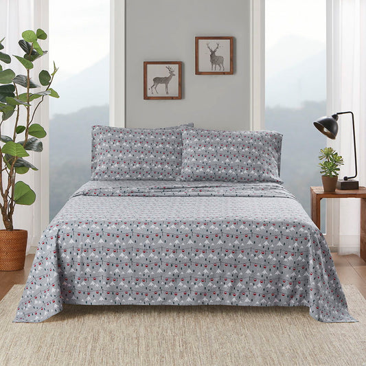 Flannel - 4 Piece King Sheet Set - Gray Ski Jump Woolrich