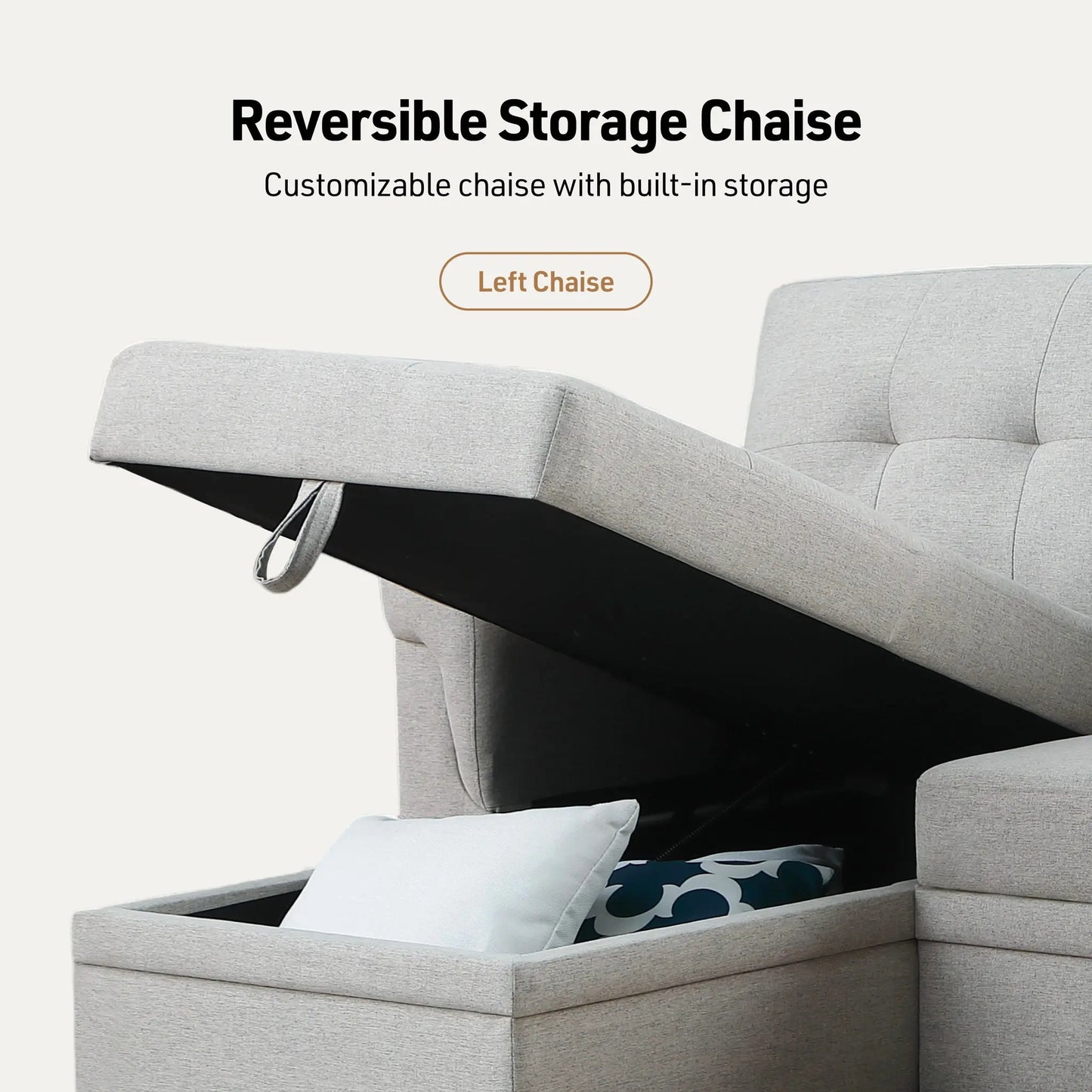 Lucca - Linen Reversible Sleeper Sectional Sofa With Storage Chaise Lilola Home