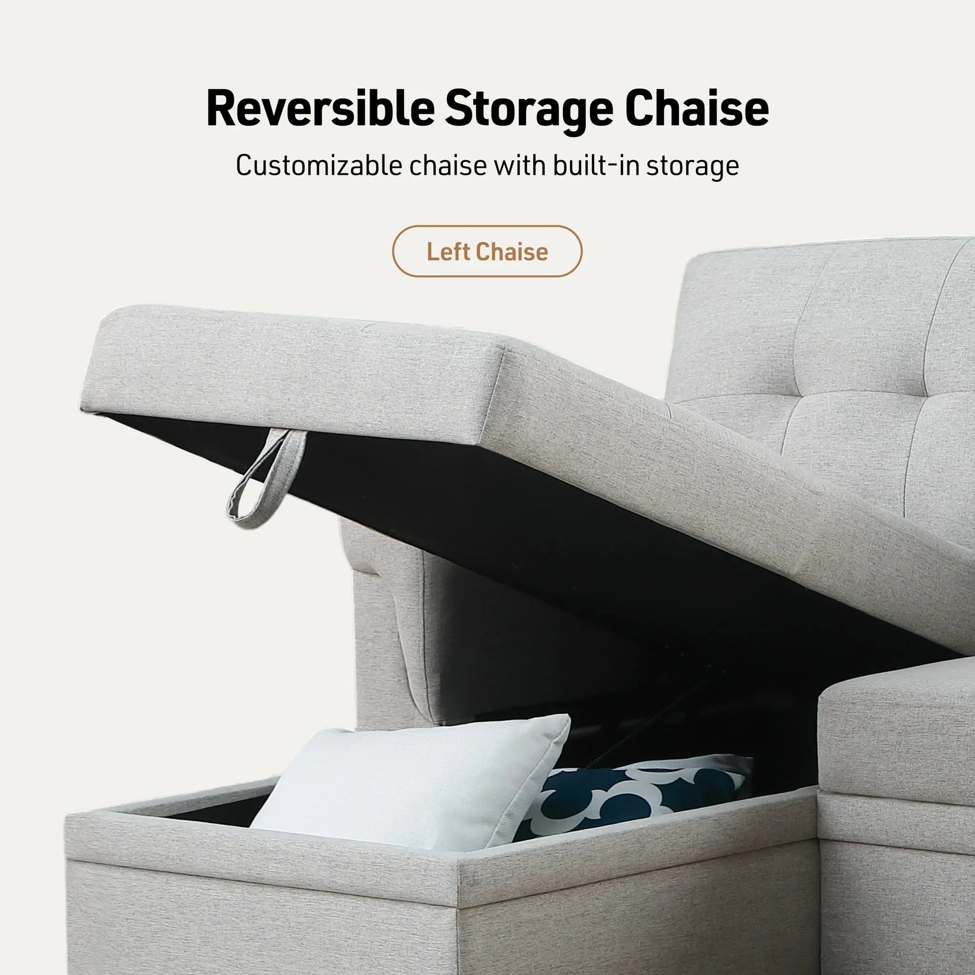 Lucca - Linen Reversible Sleeper Sectional Sofa With Storage Chaise Lilola Home