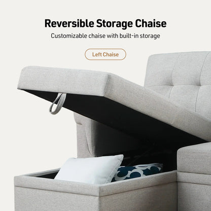 Lucca - Linen Reversible Sleeper Sectional Sofa With Storage Chaise Lilola Home