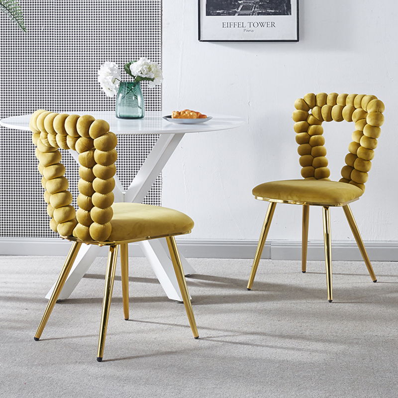 Modern Chair With Iron Tube Legs, Soft Cushions And Comfortable Backrest, Suitable For Dining Room, Living Room, Cafe, Hairball Back Home Essentials