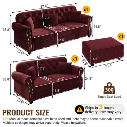 Upholstered Sofa Set With Nailhead Trim And Rolled Armrests, Includes Pillows Home Essentials