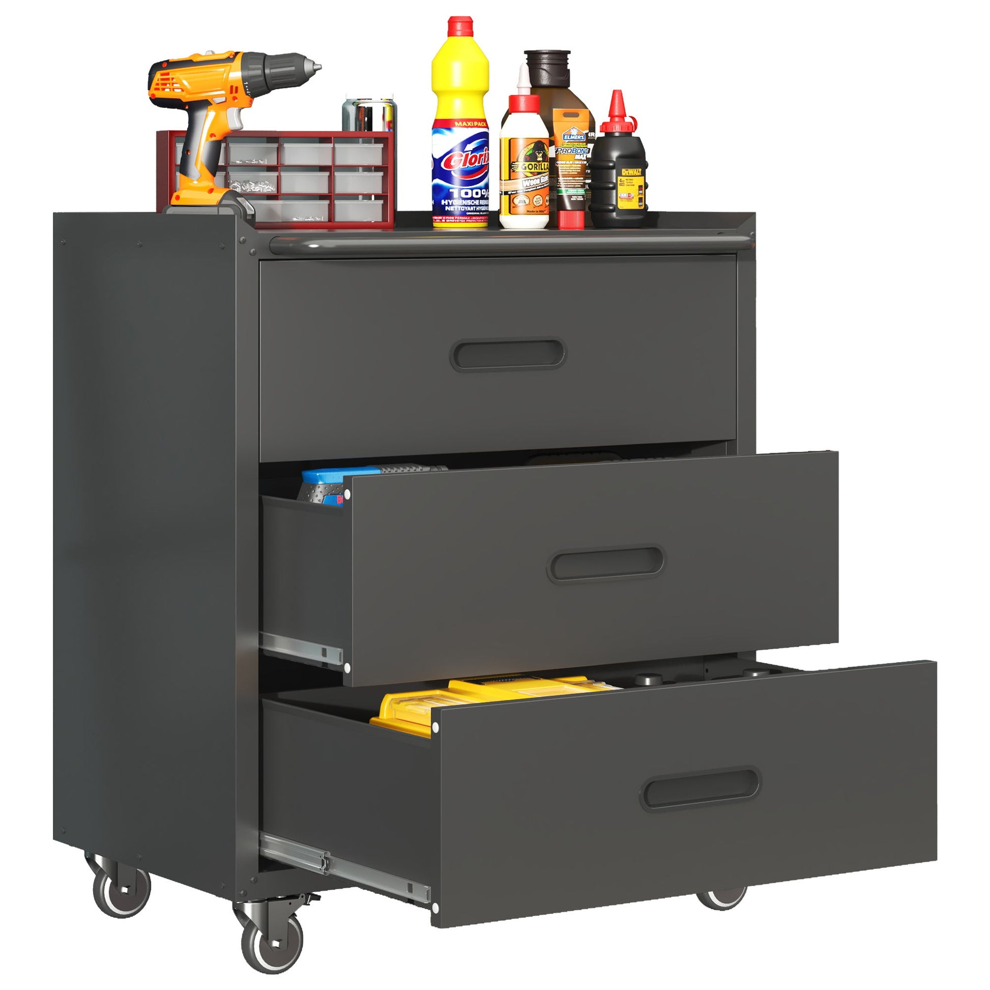Heavy Duty Metal Storage Cabinet With Wheels 3 Drawer Tool Cabinet For Garage, Office, And Home Organizer Solutions Daily Nest